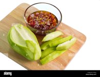 green-mangoes-with-sweet-fish-sauce-on-white-background-E7RCJJ.jpg